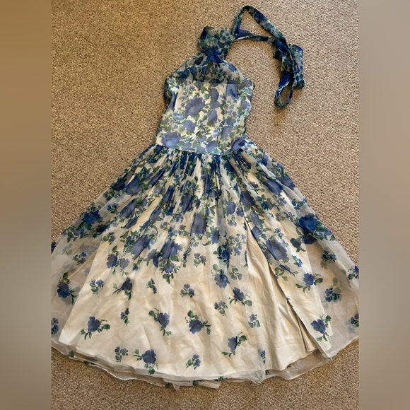 Anthropologie BHLDN Kendall High-Neck Scarf Floral Organza Maxi Dress size S - Picture 8 of 16